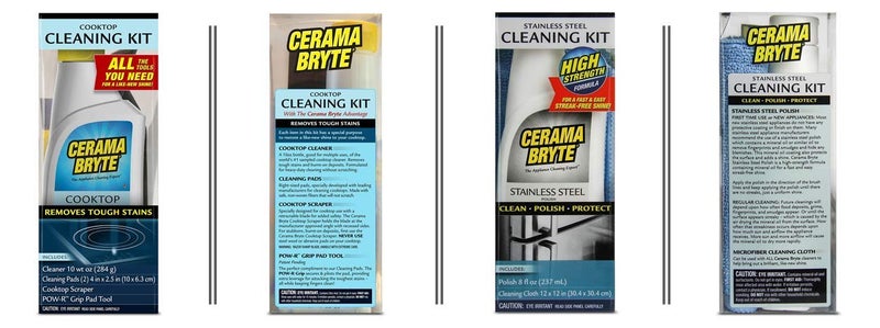 Cerama Bryte Stainless Steel Cleaner for Appliances + Cooktop and Stove Top Cleaner, 10 Ounce + 8 Fluid Ounce, POW-R Grip, Scraper, Pad + Cleaning Cloth